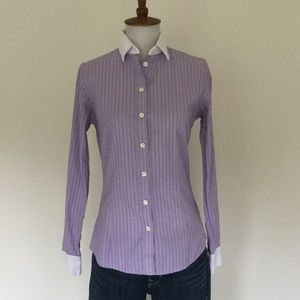 Banana Republic Non Iron Tailored Pinstripe Lavender Blouse Size XS
